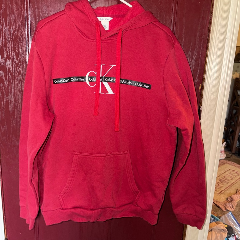 Calvin Klein Red Crewneck Hoodie with CK Logo